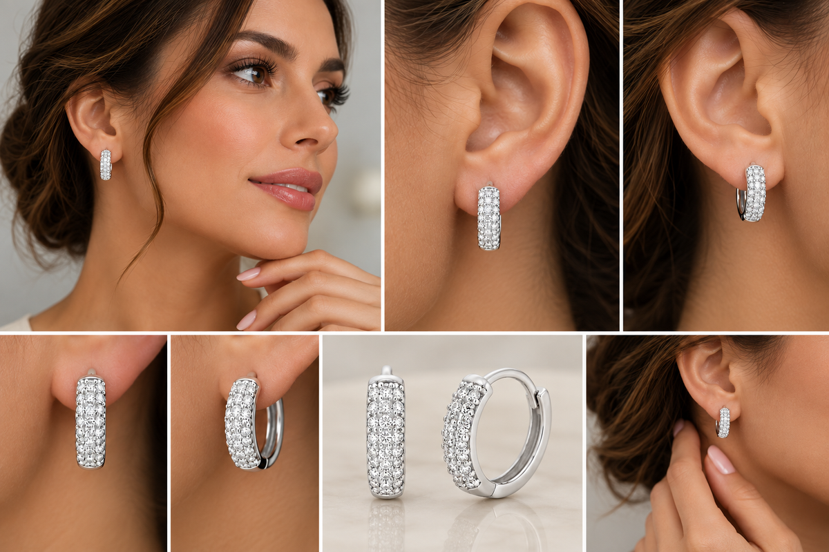 Rhodium Plated 925 Sterling Silver 9mm Lab Grown Diamond Huggie Hoops Earrings