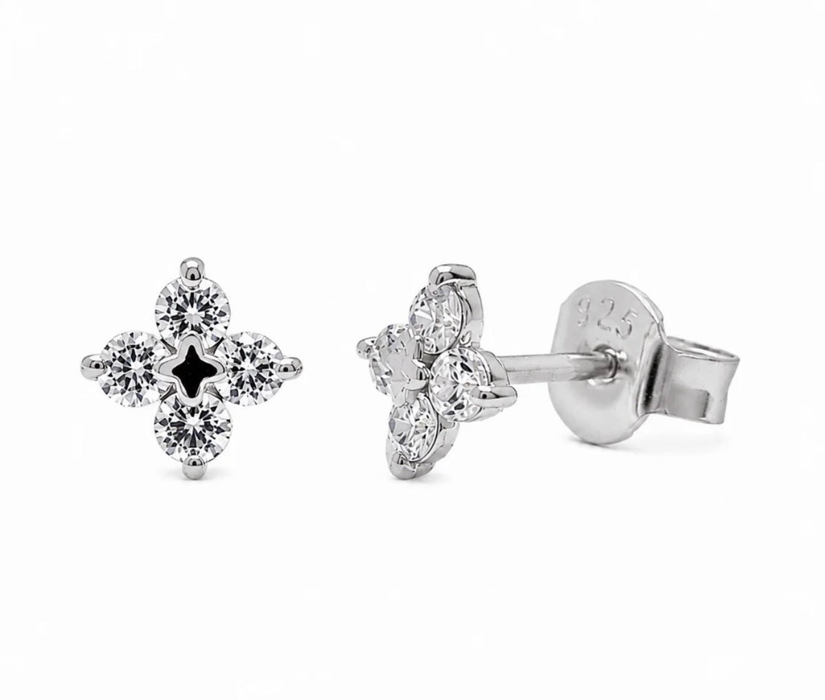Rhodium Plated 925 Sterling Silver Lab Grown Diamonds Clover Stud Earring